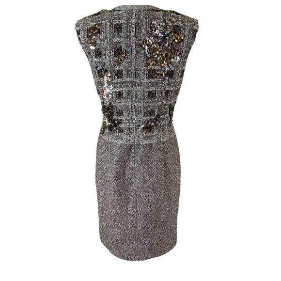 Escada Sequin Tweed Zip Front Dress 40 Sleeveless Alpaca Wool Designer Chic - Picture 3 of 11